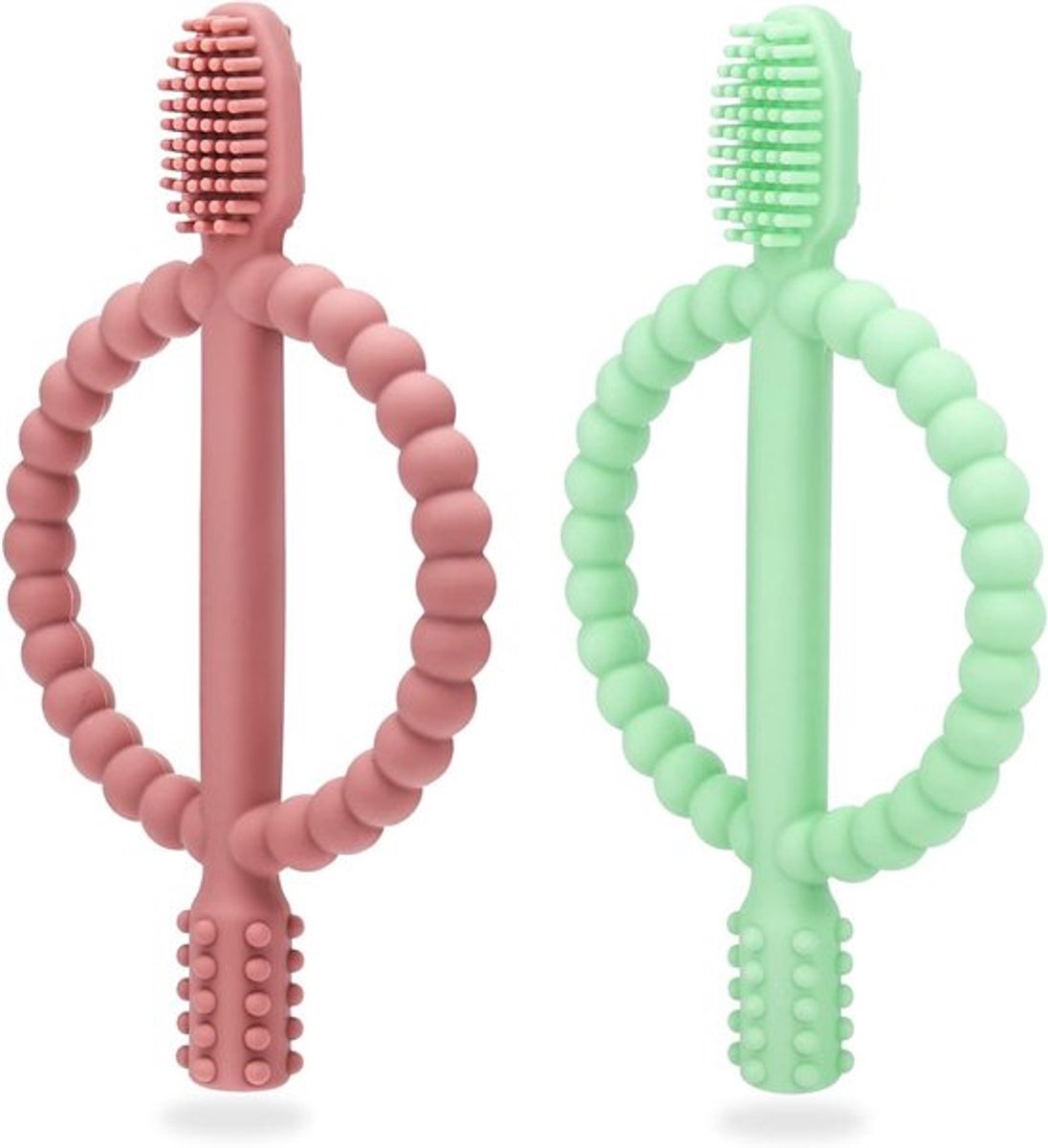 Baby Bijtringen en Tandenborstels van Silicone, 2 Stuks, Zachte BPA-vrije Tandenringen voor Baby's vanaf 3 Maanden, Ideaal voor Jongens en Meisjes
