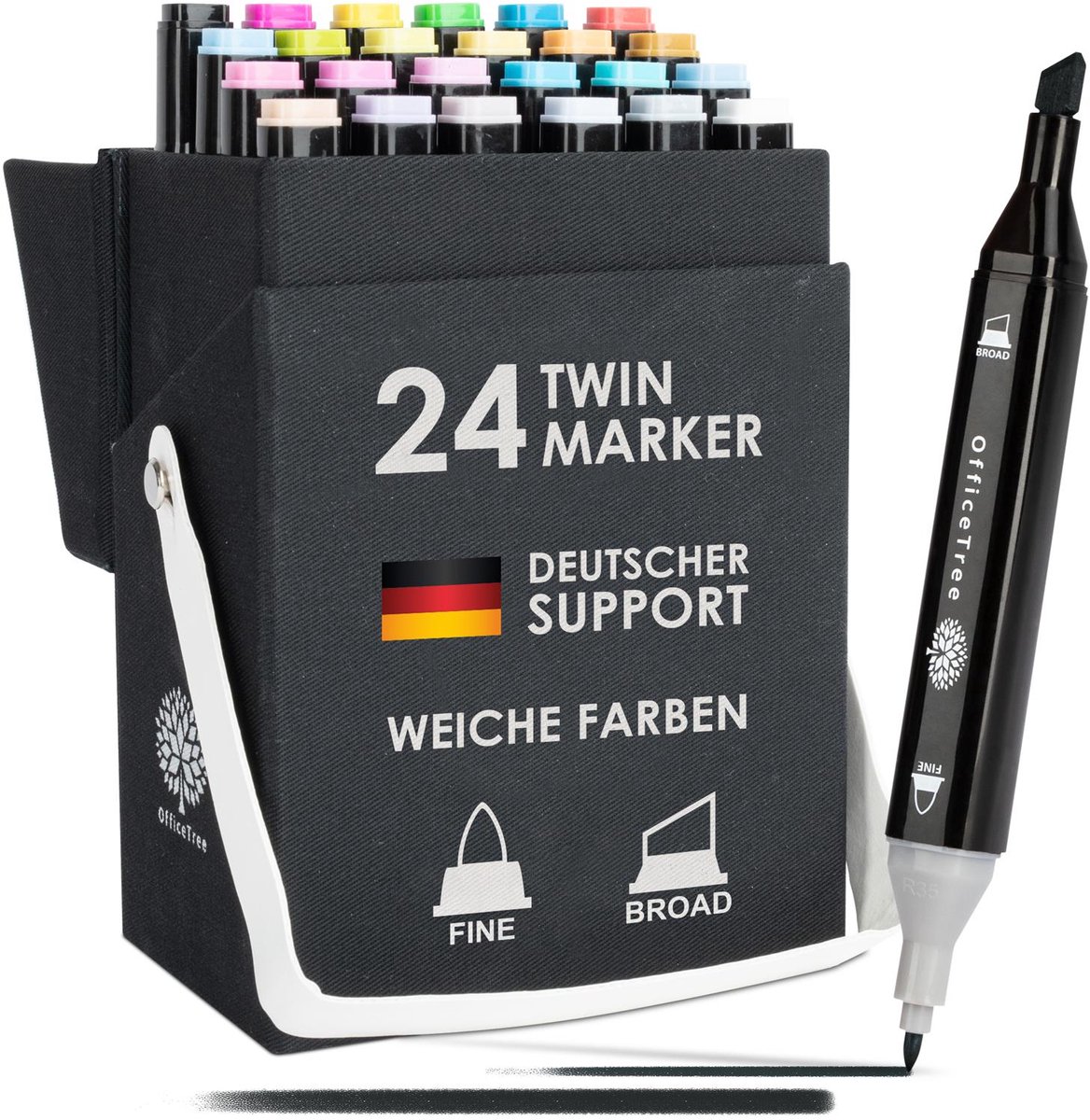 OfficeTree 24er Set Twin Marker Duo-Fasermaler Weiche Farben