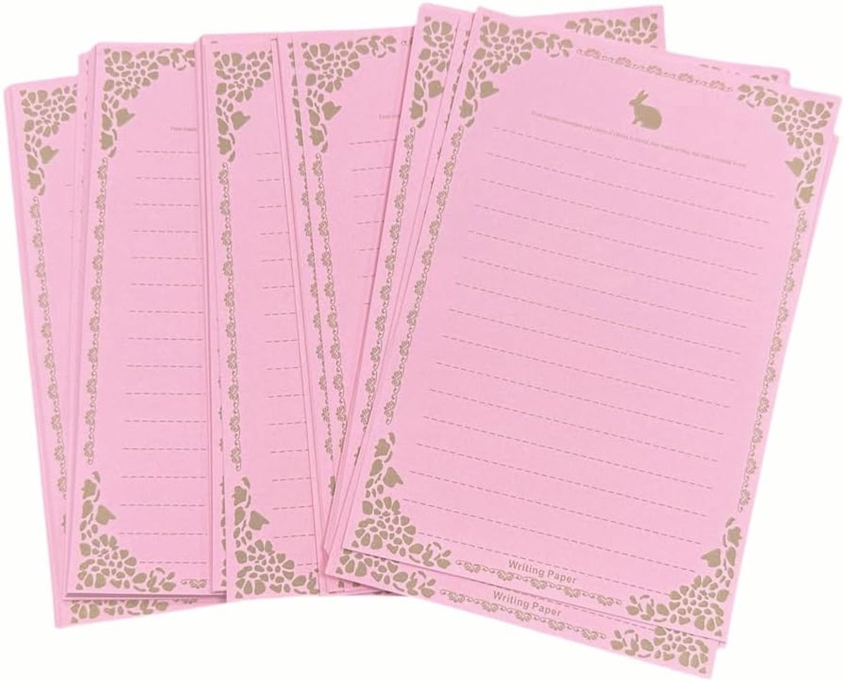 SnelShoppen - 100 Vellen Konijn Briefpapier A5, Vintage Lijnpapier met Antieke Rand, Niet Perforeerd Vulpapier voor Briefschrijven en Creatief Gebruik