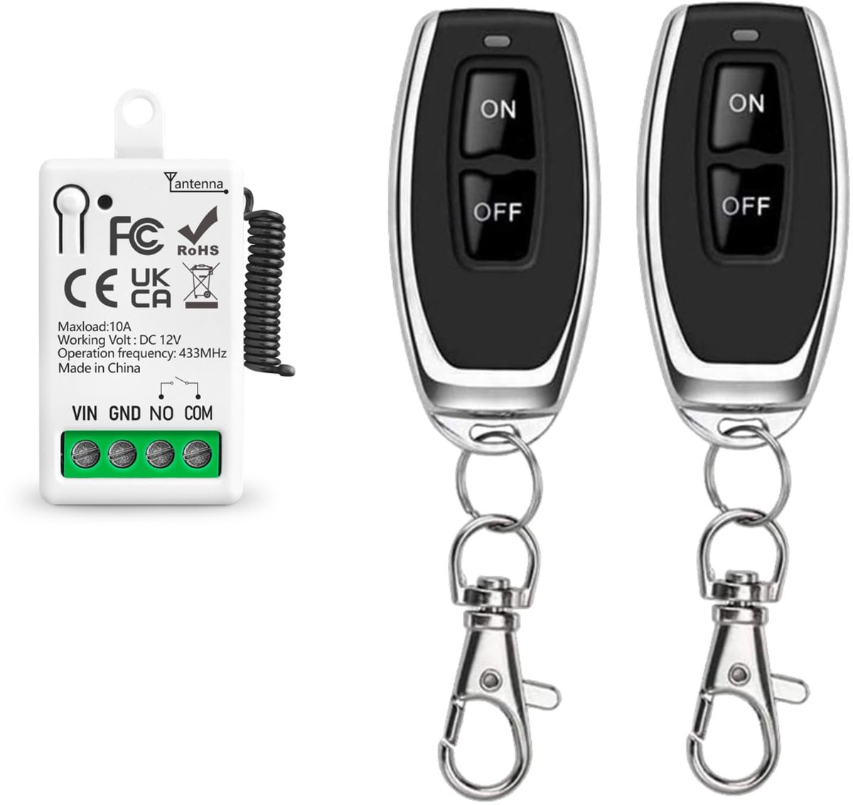 Draadloze afstandsbediening schakelaar 12V - 1 kanaal RF relais - 2 zenders - voor garagedeur en LED verlichting - ShopVlot