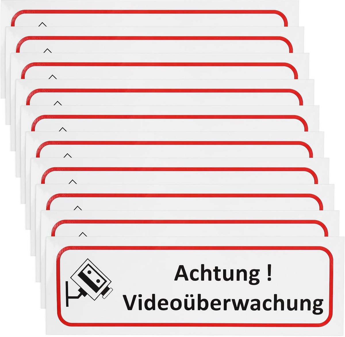 SnelShoppen - 10 Stuks Video Bewakingsstickers 196x65mm PVC Waterdichte Stickers Voor Binnen en Buiten - Duitse Versie