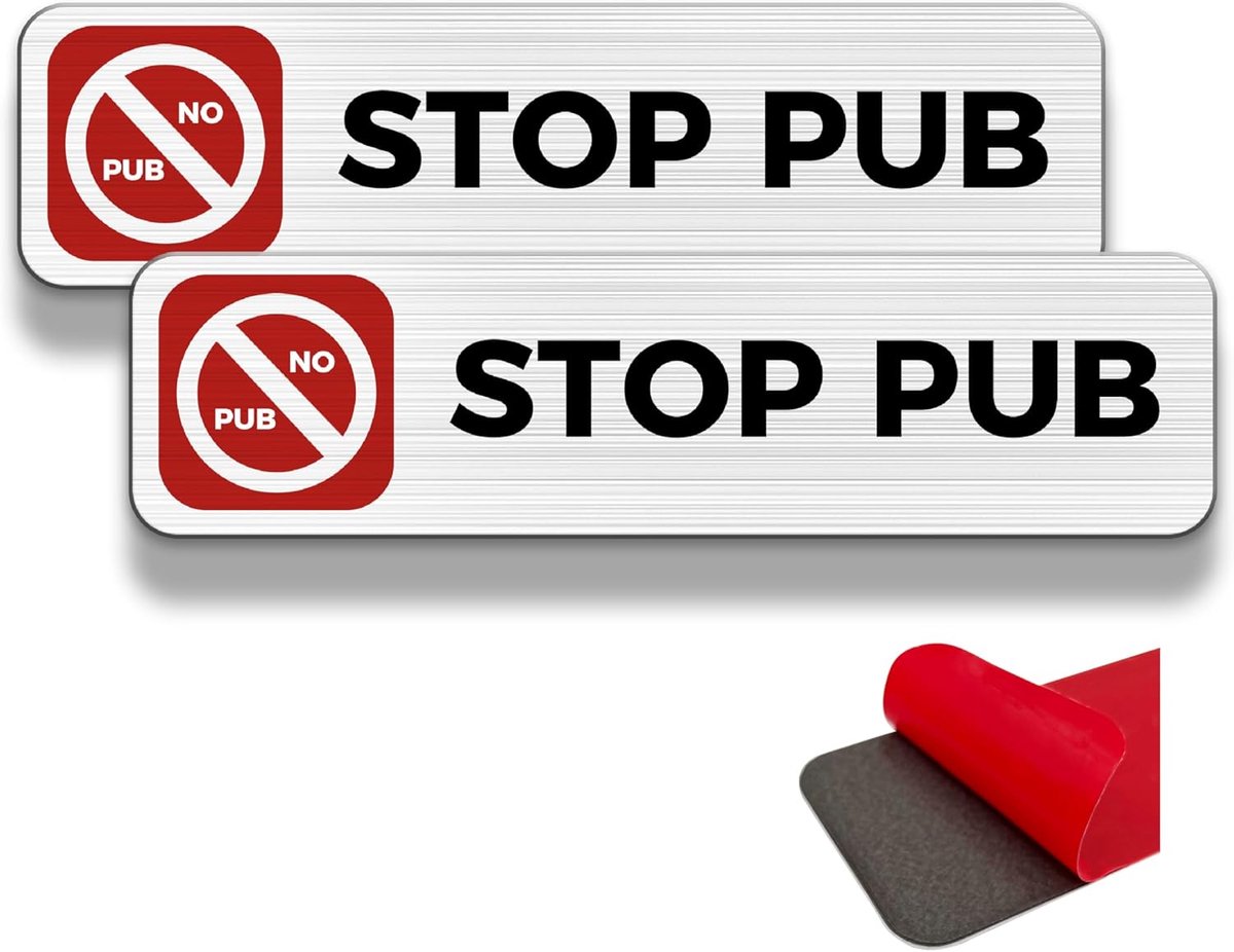 Deurbord STOP PUB 190 x 50 mm - Motion sign - Duidelijke informatie - Ideaal voor bezoekers - ShopVlot