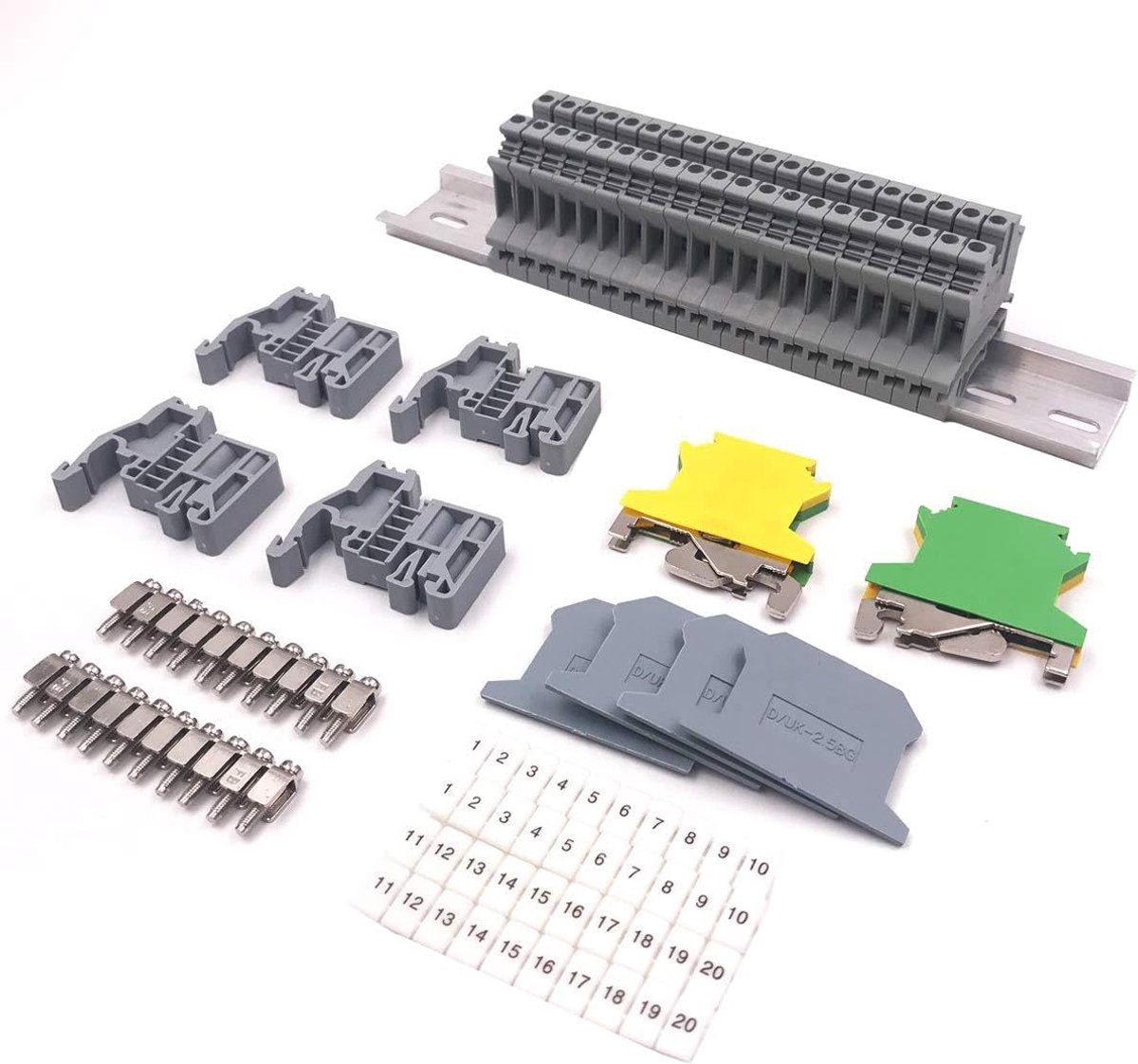 SnelShoppen - 22 stuks UK2.5N DIN-railklemmenblok voor automatiseringsprojecten - Sterke veerklemmen, koperen geleiders, snelle bedrading, geïsoleerde