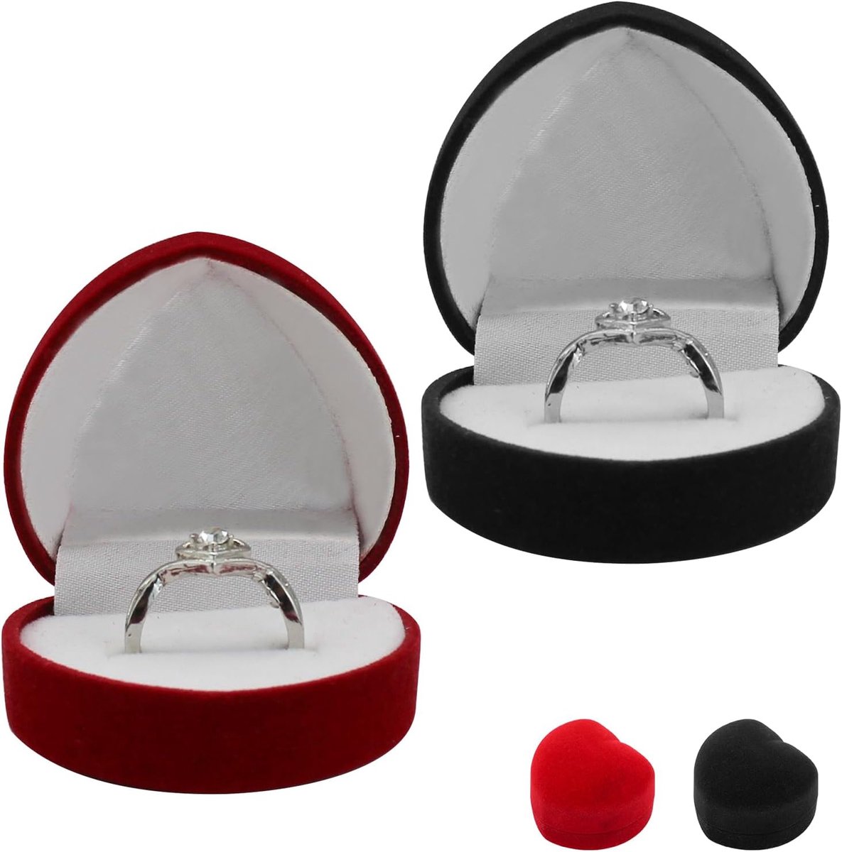 SnelShoppen - Ringdoos Trouwerij, 2 Stuks, Kleine Hartvormige Verlovingsringdoos voor Sieraden, Mini Oorbellen, Ringen Sieradenopbergdoos voor Vrouwen