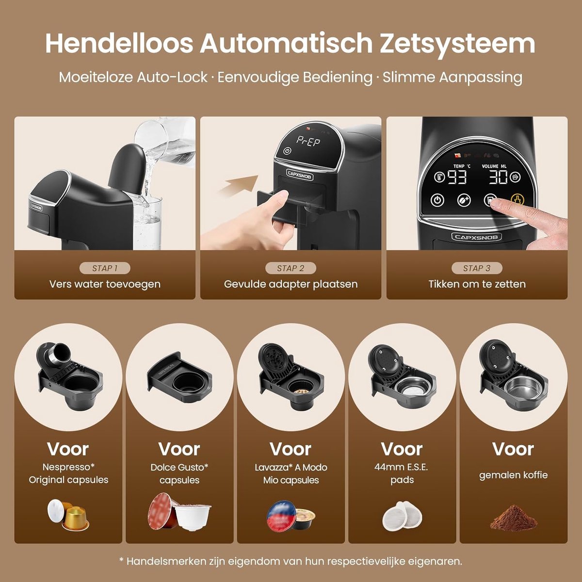 5-in-1 Koffiemachine voor Nespresso Original, Dolce Gusto, Lavazza A Modo Mio, ESE 44mm Pads & Gemalen Koffie, LED Touchscreen, Auto-Aanpassing, 20 Bar, Compact voor Thuis en Kantoor thumbnail 5