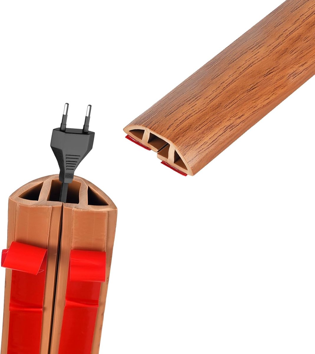 SnelShoppen - 1m x 30mm Vloerkabelbeschermer Zelfklevend Kabelkanaal voor Thuis, Kantoor, Garages, Bruin Houtlook, 10mm Duct, Ideaal voor Elektrische