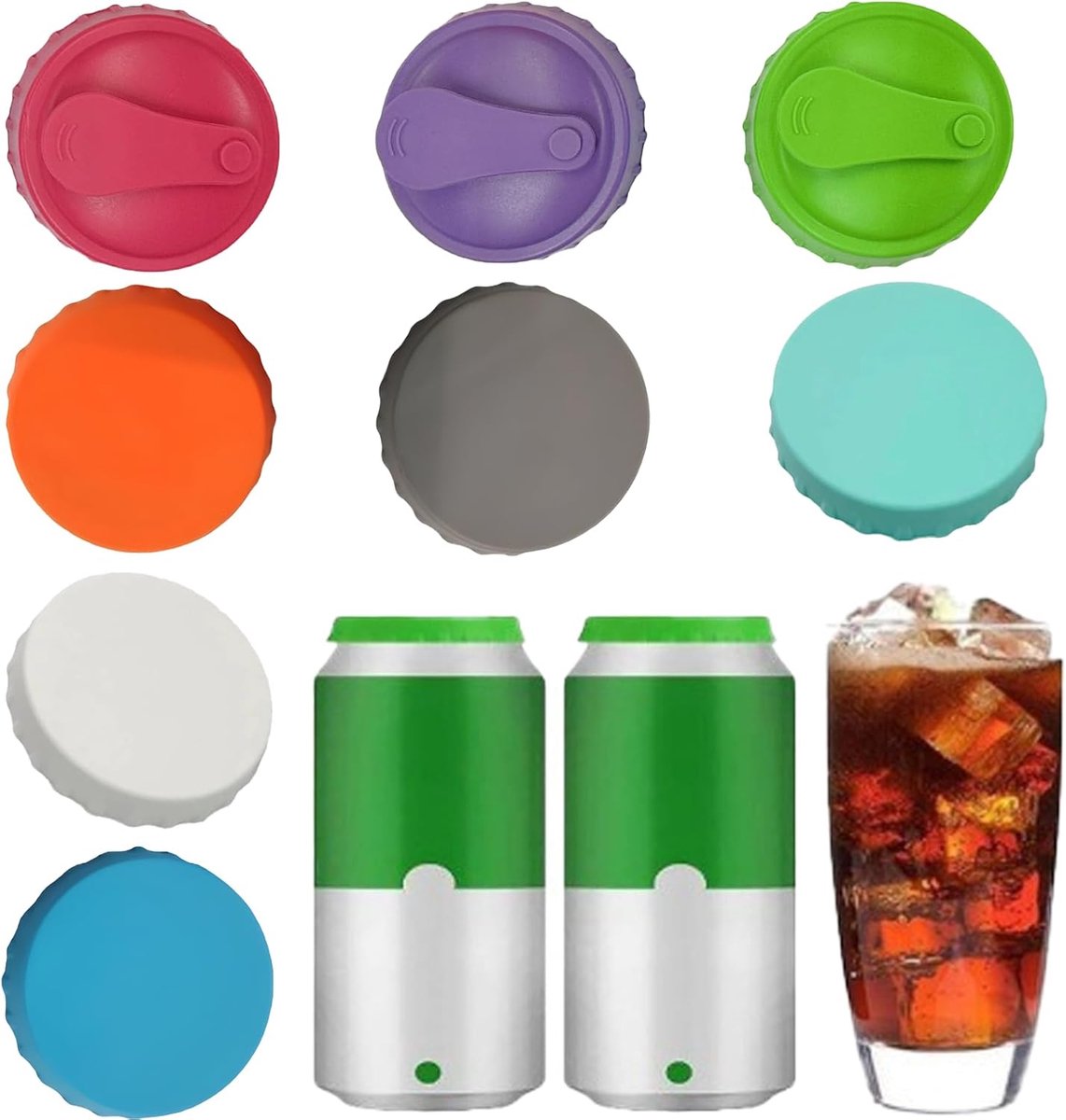 SnelShoppen - 8 Stuks Drinkblikken Lids, Universele Siliconen Deksel met Spuitopening, Geschikt voor Bier, Frisdrank, Dranken, Gemengd Kleur, 63mm