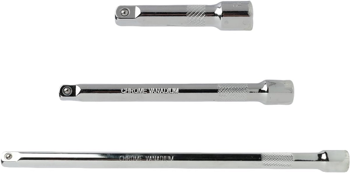 SnelShoppen - 3 x Ratchet Extension 3/8, Verlengstuk 175 mm, 250 mm, Steeksleutel Verlengset, Chrome Vanadium Staal, Meerdere Maten, Perfect voor Onde