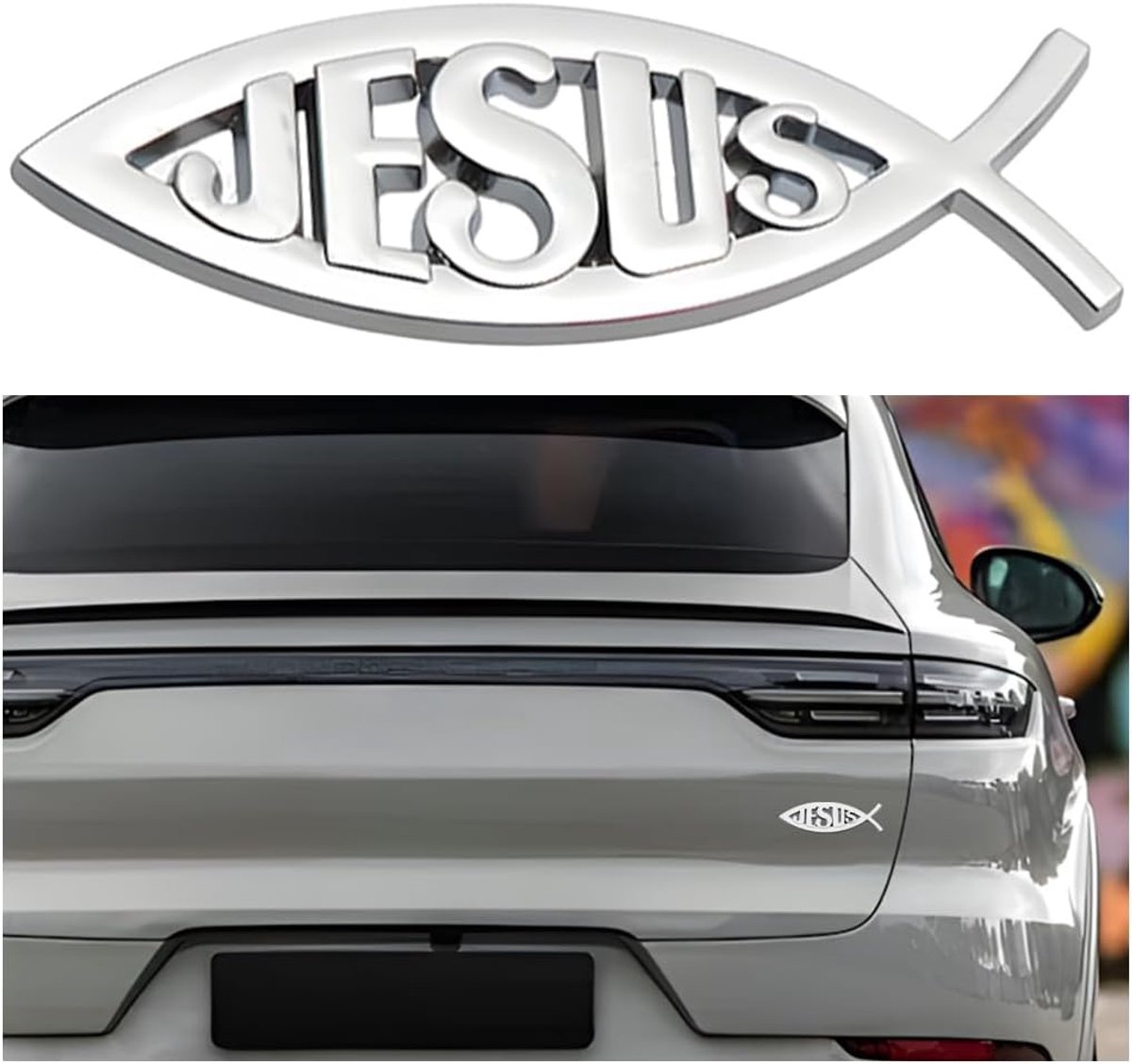 Auto sticker - 3D visje Jezus - metalen embleem - symbolische uiting van geloof - SnelShoppen