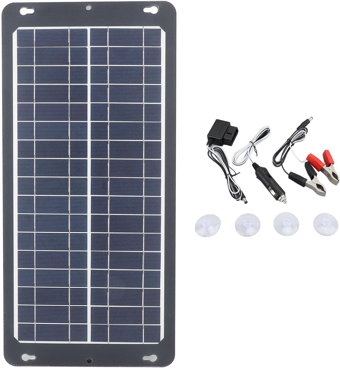 SnelShoppen - 30W Monokristallijn Zonnepaneel Kit met OBD Plug Kit, 2 USB, 1 Type C, 1 DC Aansluiting, Draagbare Zonnecharger voor Kamperen, Reizen, M