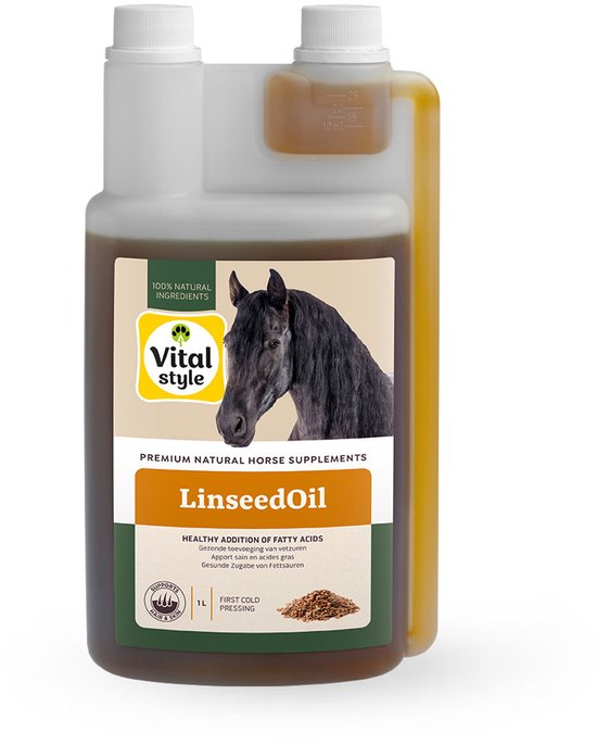 VITALstyle Lijnzaadolie - Paarden Supplement - Dé Gezonde Aanvulling Op De Voeding - Met Omega 3, 6 & 9 Vetzuren - 1 L