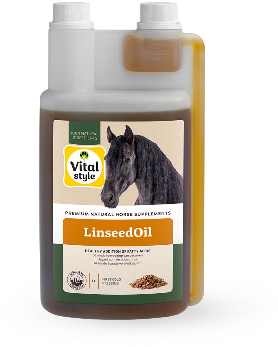 VITALstyle Lijnzaadolie - Paarden Supplement - Dé Gezonde Aanvulling Op De Voeding - Met Omega 3, 6 & 9 Vetzuren - 1 L