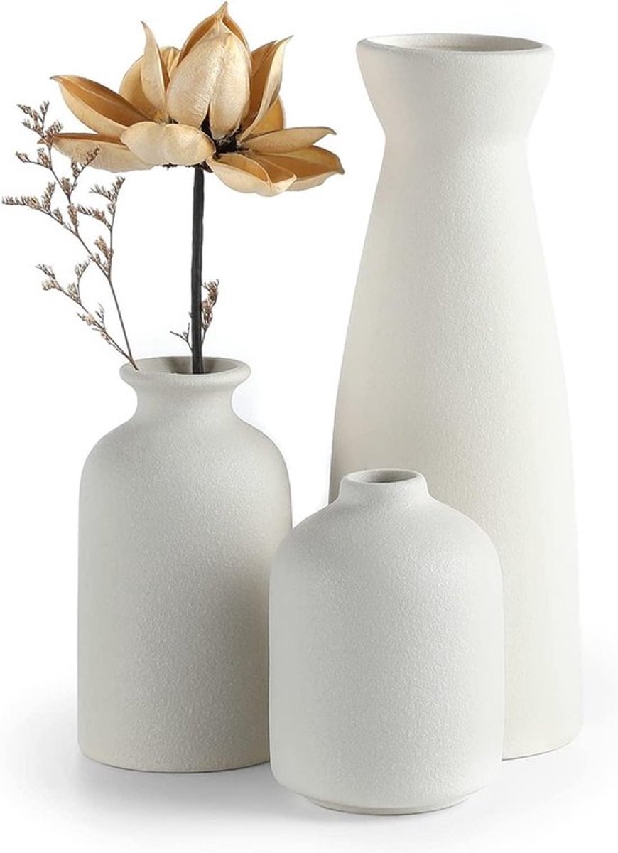 Vaas voor Pampasgras, Creatieve Moderne Decoratie voor Thuis, Handgemaakte Witte Keramische Vaas voor Droogbloemen en Ornamenten in Beige voor Kantoor en Woonruimte