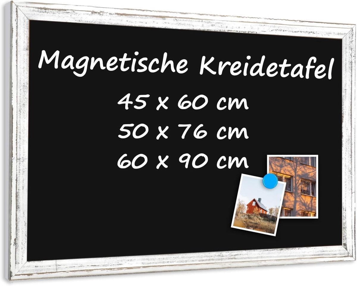 Magnetisch Krijtbord - Wit - 60 x 90 cm - Wandbord met Houten Frame - Voor Thuis en Kantoor