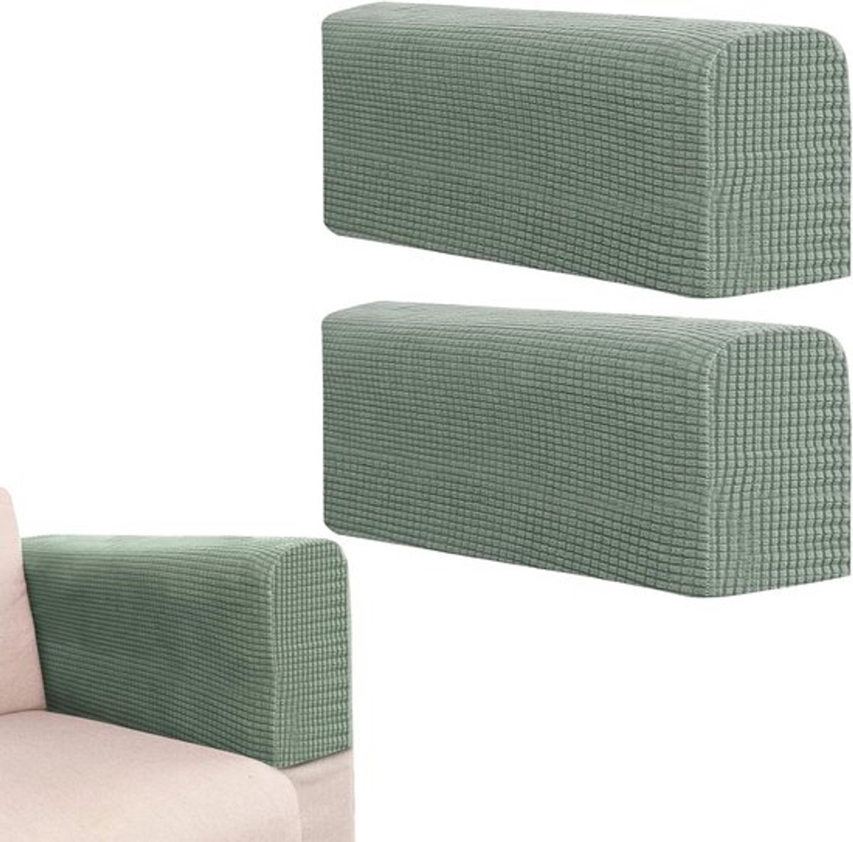 Set van 2 antislip bankarmbeschermers | Zachte armhoezen voor banken en fauteuils | Versterkte bescherming in matcha groen