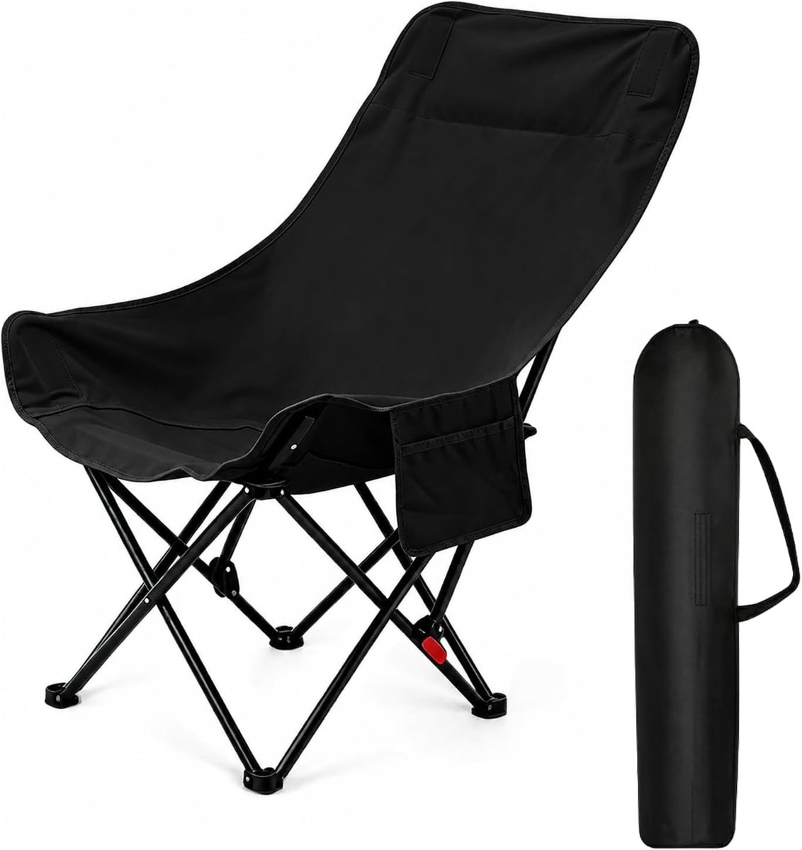 Campingstoel - Zwart - Opvouwbaar - Stalen Frame met Hoge Rugleuning - Voor Outdoor en Camping