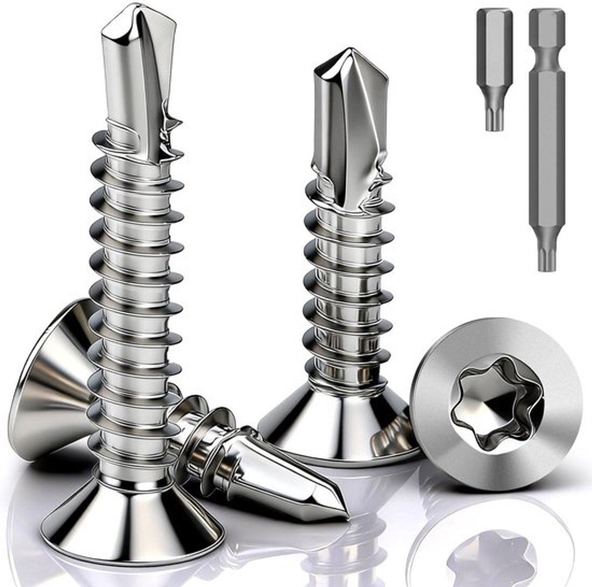 Zelftappende Torx Boorschroeven M4,2 x 32 mm - Roestvrij Staal, Verzonken Platte Kop, Geschikt voor Plaatstaal en Constructies