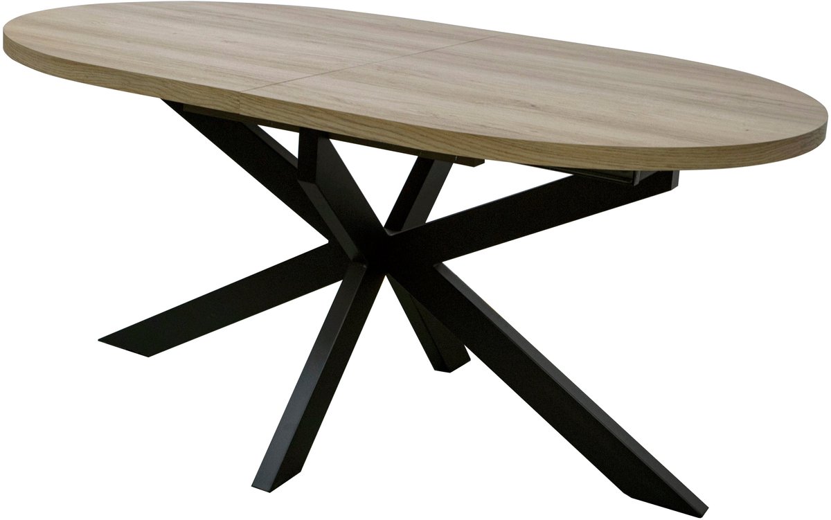 Uitschuifbare eettafel ovaal 160-220cm Liam lichtbruin MDF eetkamer tafel