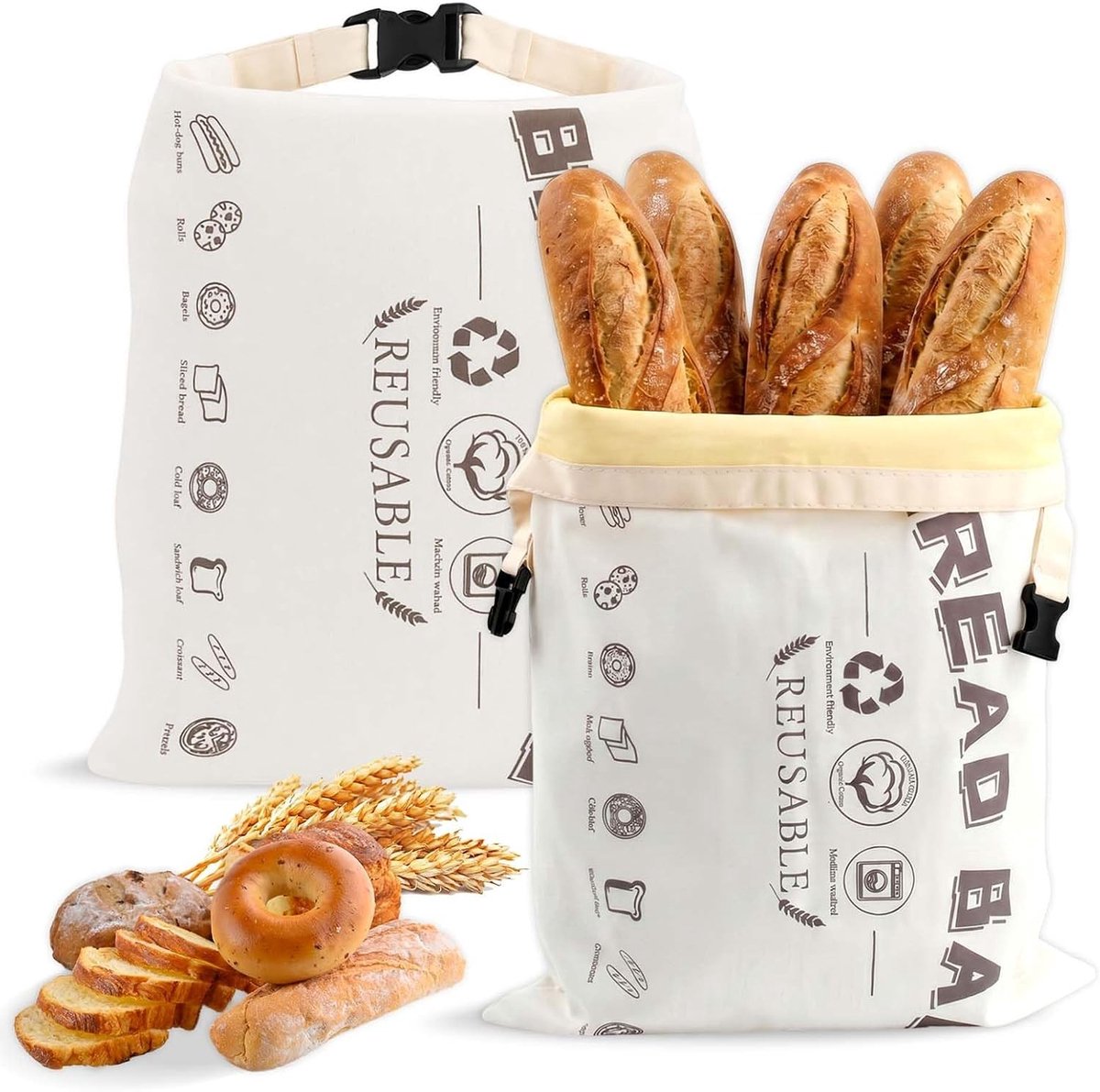 Bijenwas Broodzakken - Natuurlijke Kleur - 43 x 32 cm - Herbruikbare Linnen Broodzak - Voor Brood, Baguette, Fruit en Groenten