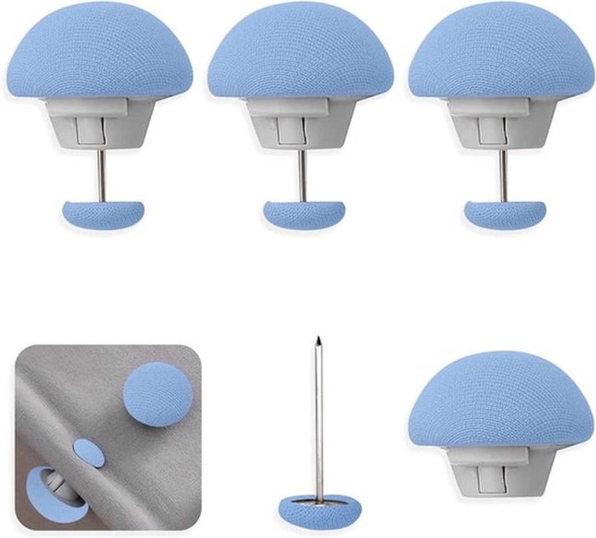 Paddenstoelklemmen voor beddengoed, antislip duvetclips voor fixatie en decoratie, set van 4 blauwe klemmen voor een netter bed