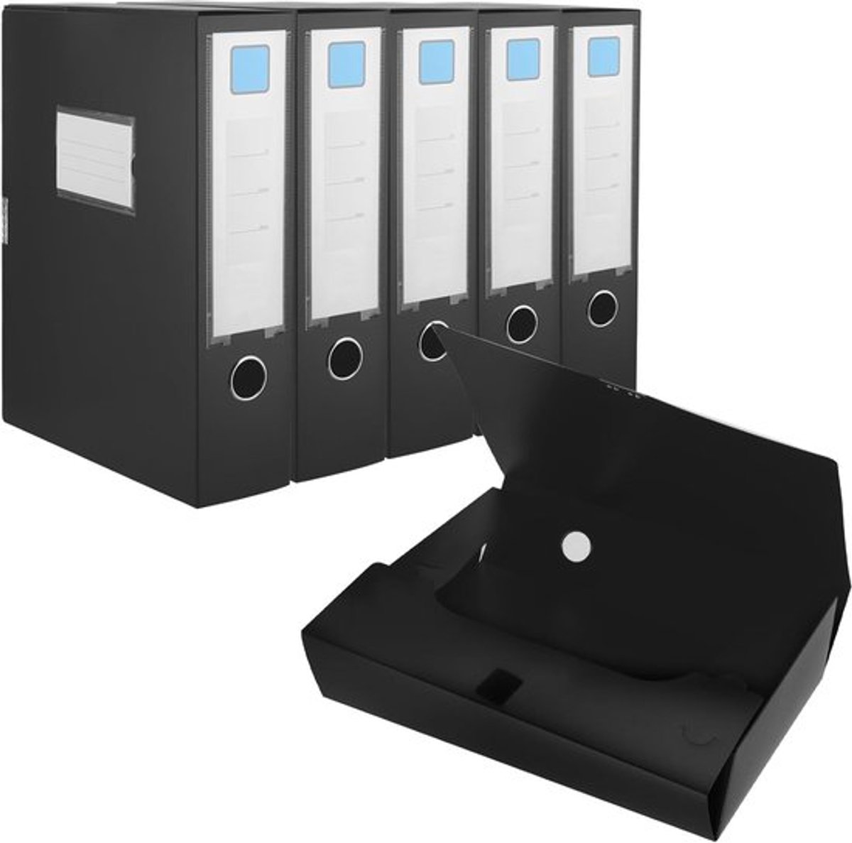 6 Stuks Vouwbare A4 Plastic Boxen voor Kantoor en School, Documenten Organiseren, Zwart