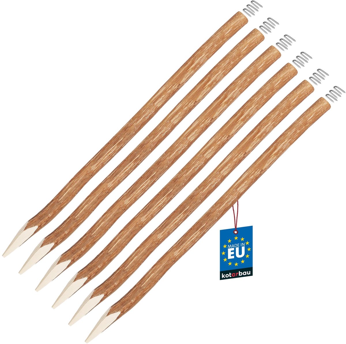 KOTARBAU® 6 Stuks - Hazelaar Hekpalen - Palissade Tuinafscheiding Ø 7 cm x 120 cm - Geslepen Houten Palen - Batuurlijk Rond Hekpaal - Hekpalen Hazelaarhout - met U-krammen