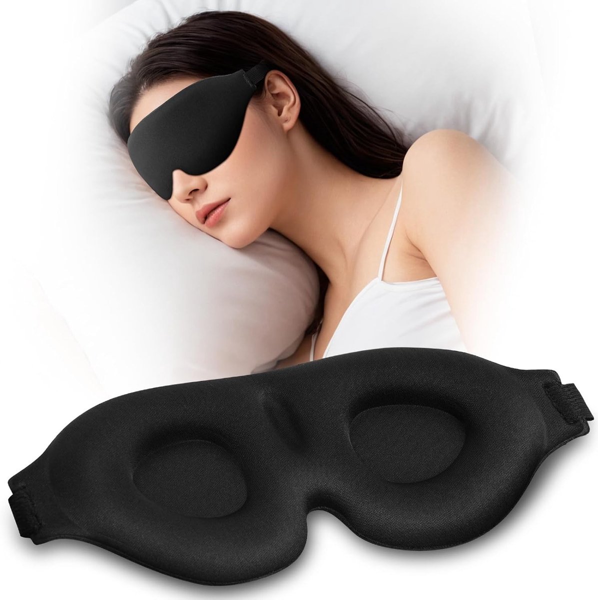 3D Voorgevormd Oogmasker voor Donker Slaapcomfort, Verstelbare Band, Zacht Schuim voor Zijslapers, Ideaal voor Reizen en Nachtgebruik, Zwart, 1 Stuk