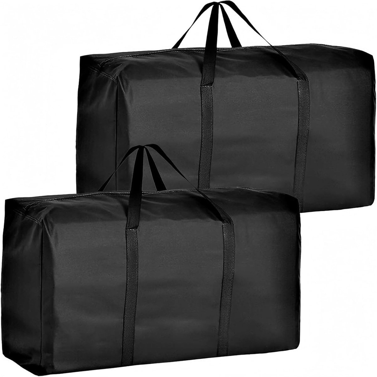 Extra grote zwarte opbergzakken, 600D Oxford waterdicht, met versterkte handvatten en ritsen voor dekbedden, kleding en beddengoed, ideaal voor verhuizing en opslag