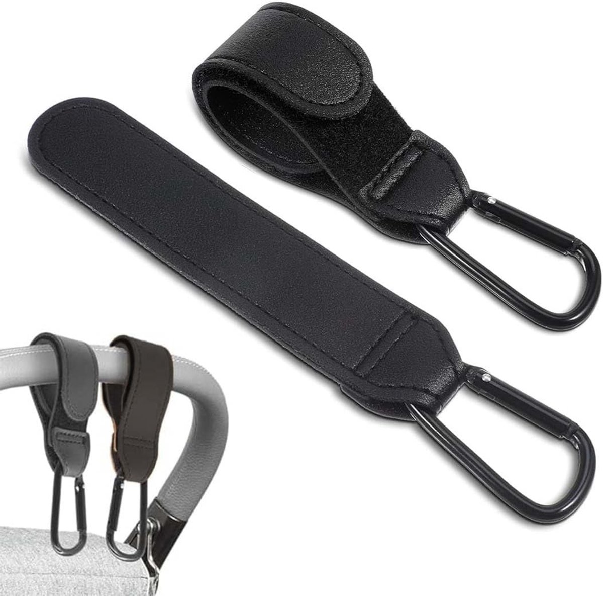 Universele Kinderwagen Haakjes - 2 Stuks Zwart, Carabiner Haken voor Tassen en Accessoires