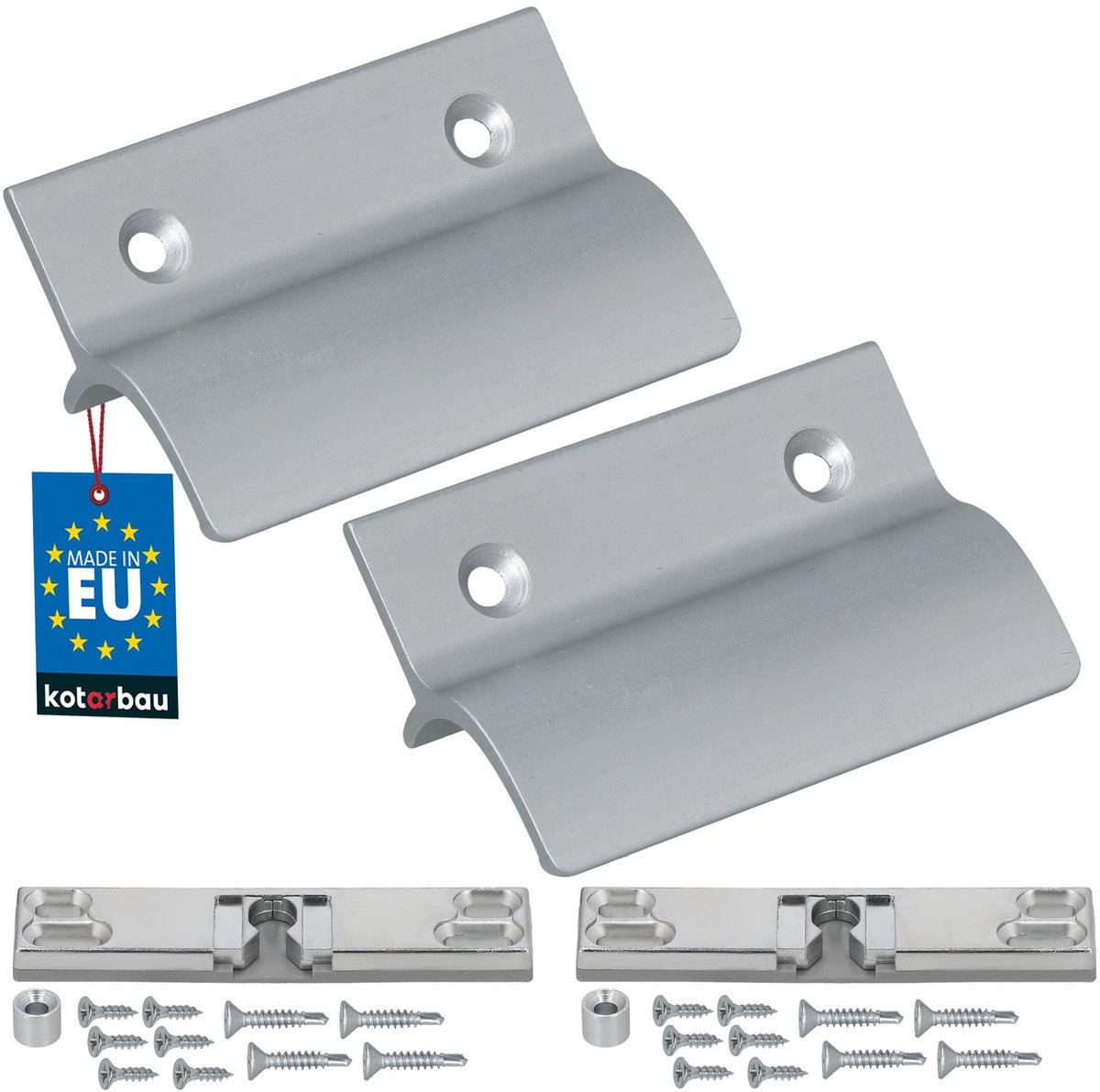 KOTARBAU® 2 Stuks - Balkondeurgreep - Terrasdeurgreep - met Balkondeur Snapper - Zilver - Deurgreep Balkon - Terrasdeurgreep met Afstandhouder - Aluminium