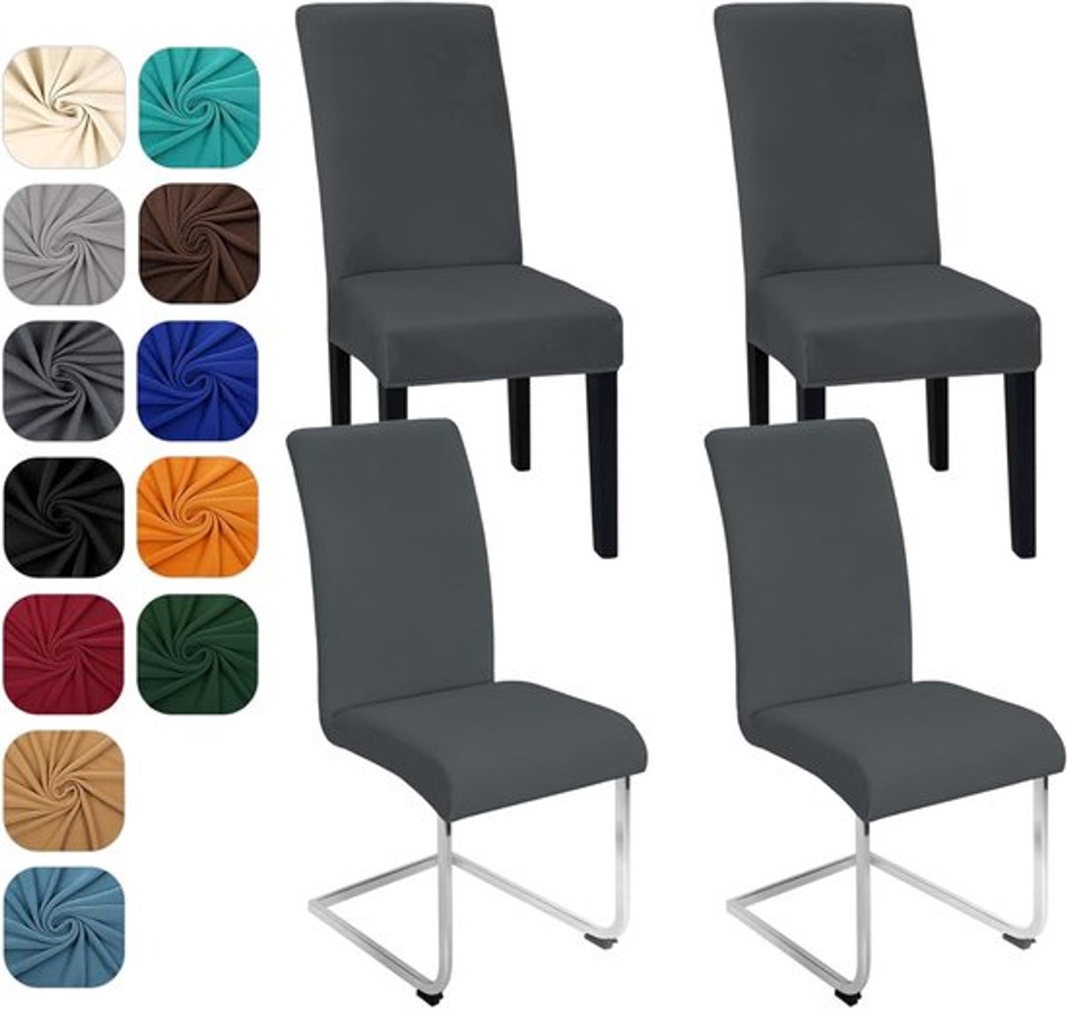 Set van 4 Rekbare Stoelhoezen voor Schommelstoelen - Elastische, Wasbare Beschermhoezen voor Keuken, Restaurant en Bruiloft (Donkergrijs)