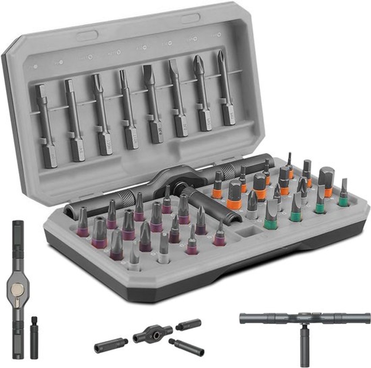 Complete 42-in-1 Schroevendraaierset met Magnetische Bits, Verwijderbare Ratchet Handgreep en Precisie Gereedschap voor Reparaties