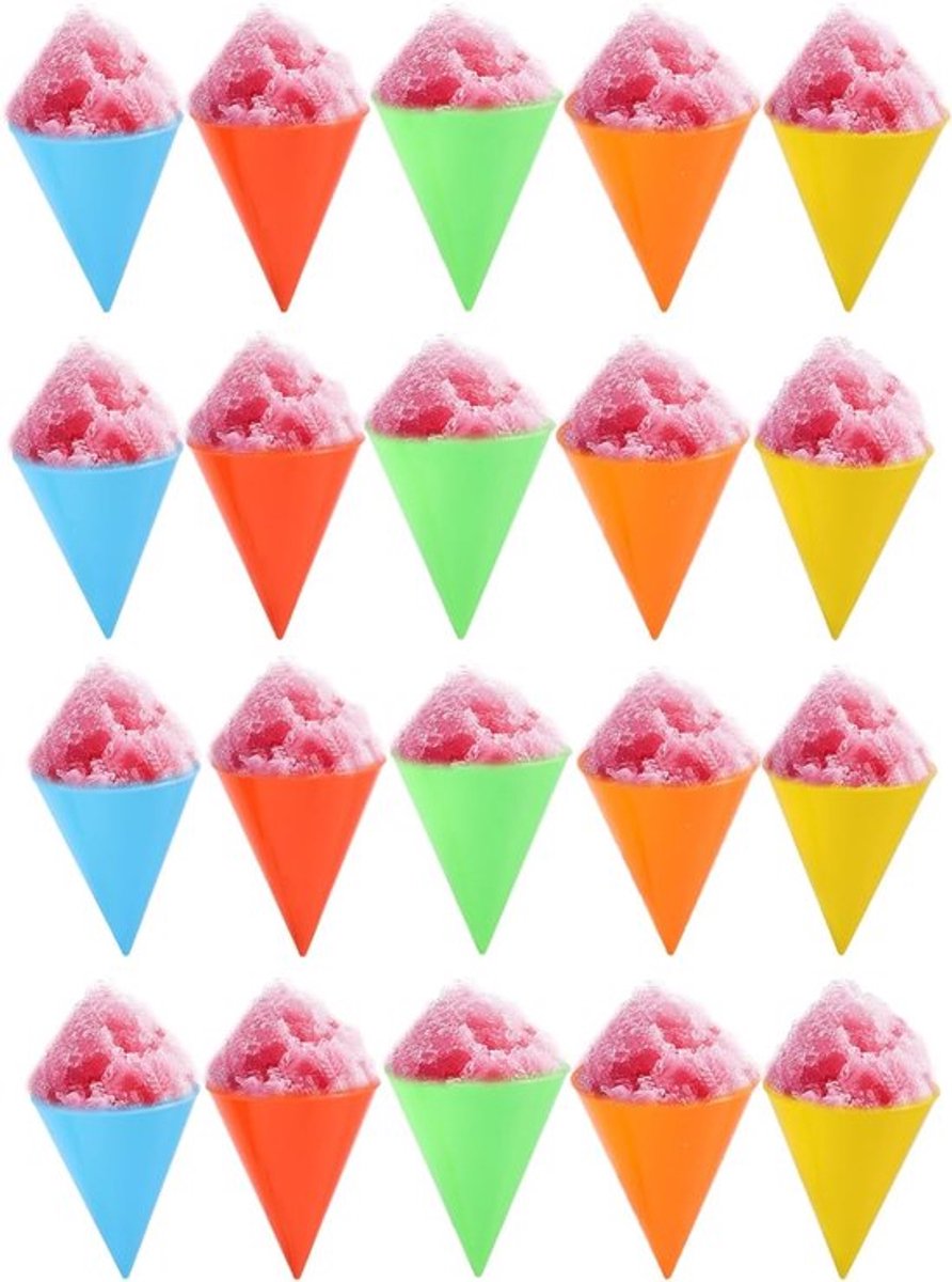 Herbruikbare sneeuwkegelbekers - 20 stuks, 10.5x8 cm plastic bekers voor slushies, ideaal voor feestjes en zomeractiviteiten in verschillende kleuren