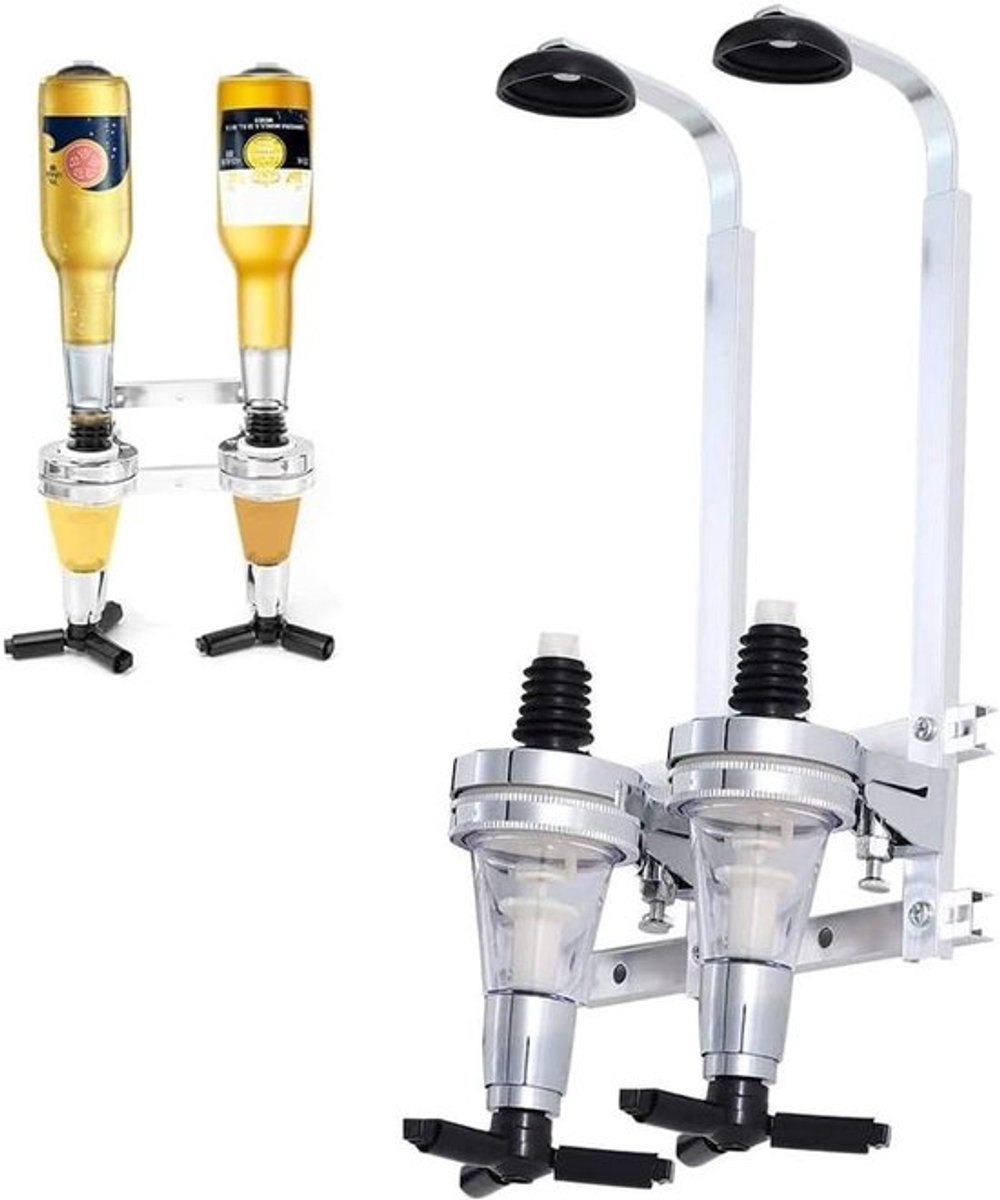 Wandmontage Dispenser voor 2 Flessen - Aluminium Houder voor Drankjes, Ideaal voor Thuis en Bar, Perfect voor Cocktails en Spirits