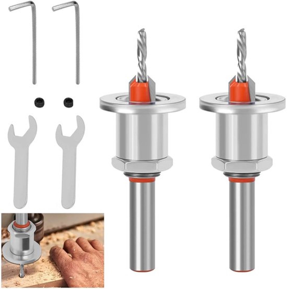 Houtbewerkingsboor met verstelbare dieptebegrenzer, 2 stuks, 8 mm, voor precisie en afwerking