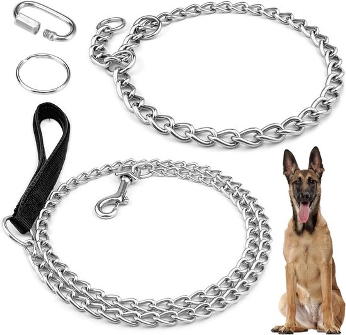 Hondenhalsband en Leash Set van RVS, 65 cm Halsband en 128 cm Leiband voor Training en Wandelen met Honden