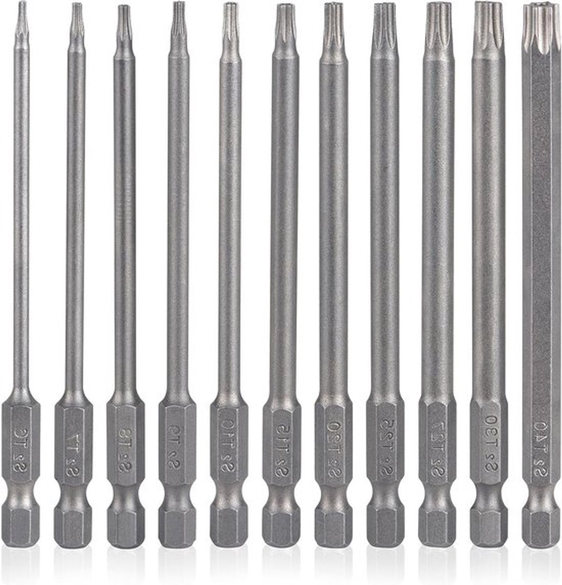11-delige Torx-bitset, extra lange 100 mm, T6-T40, magnetische 1/4 inch Hex-schacht voor elektrische schroevendraaiers en handgereedschap