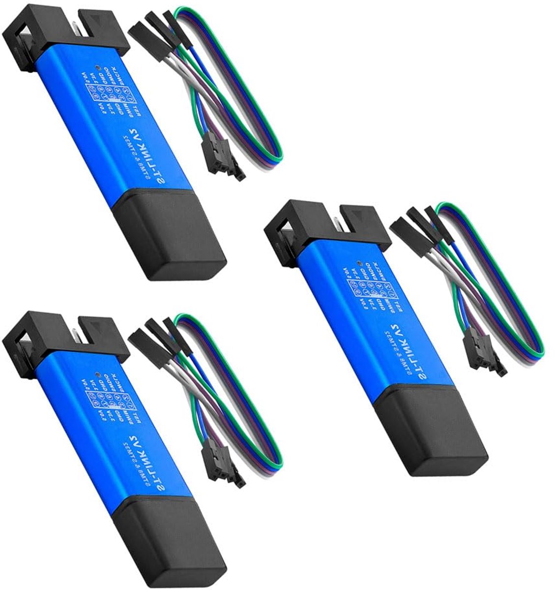 SnelShoppen - 3 stuks ST-Link V2 Programmeur Emulator Downloader (Willekeurige Kleur) met Draden, voor STM8 en STM32, Aluminium Behuizing Geschikt voo