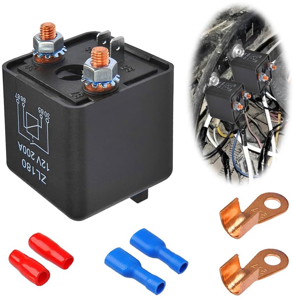 Auto relais 4 pin 12V 200A - krachtige batterij controle schakelaar - geschikt voor motorfiets en vrachtwagen - ShopVlot