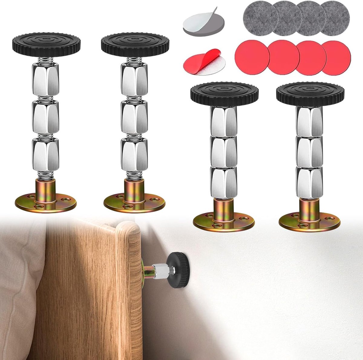 Verstelbare anti-trillingsspacers 33-111mm - Metallic - Voor bed, bank of tafel - Verbeter stabiliteit - ShopVlot