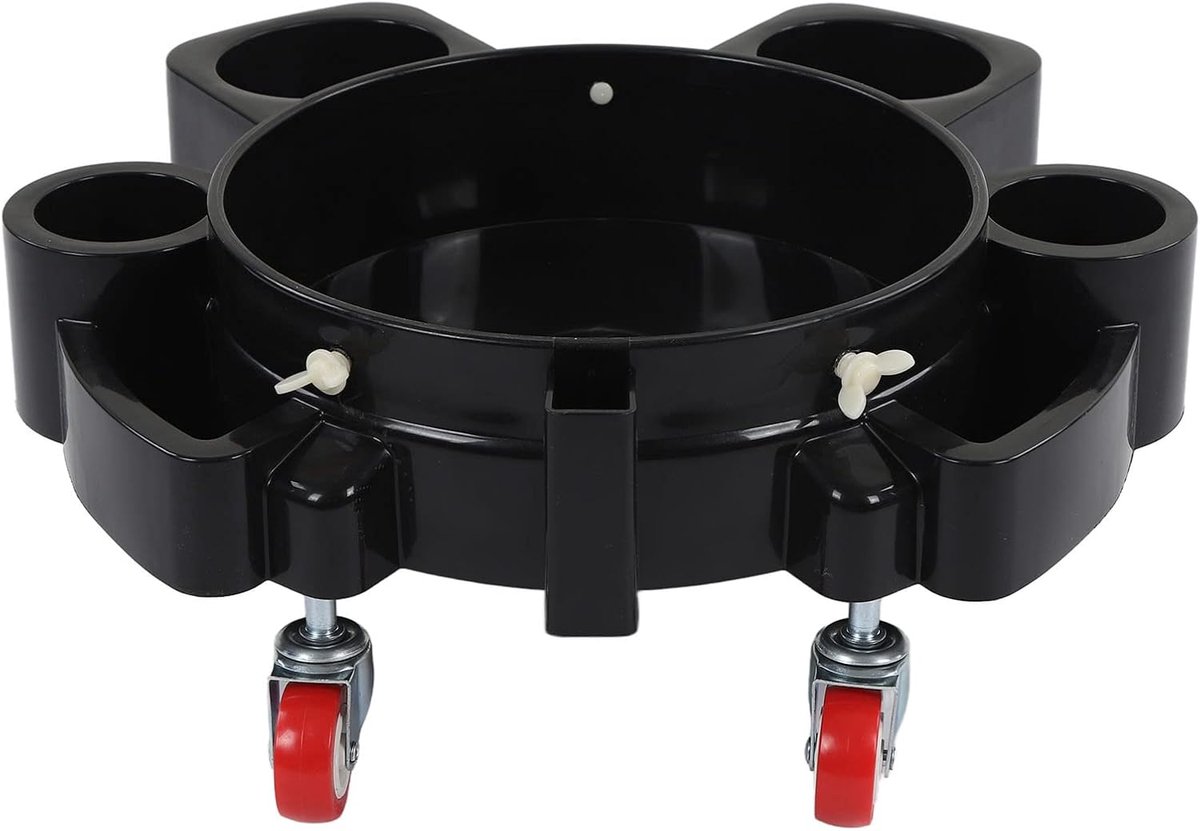 SnelShoppen - Rolling Bucket Dolly Zwart Multifunctionele Dolly voor Auto Detailing en Schoonmaken met 5 Sterke Zwenkwielen