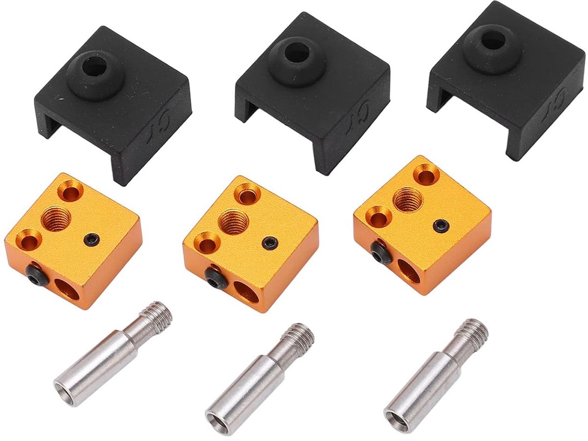 SnelShoppen - 3 Sets 3D Printer Onderdelen, Siliconen Sokken, Aluminium Verwarmblok, RVS Nek Eind Onderdelen Kit, Upgrade Je 3D Print Ervaring, Compat