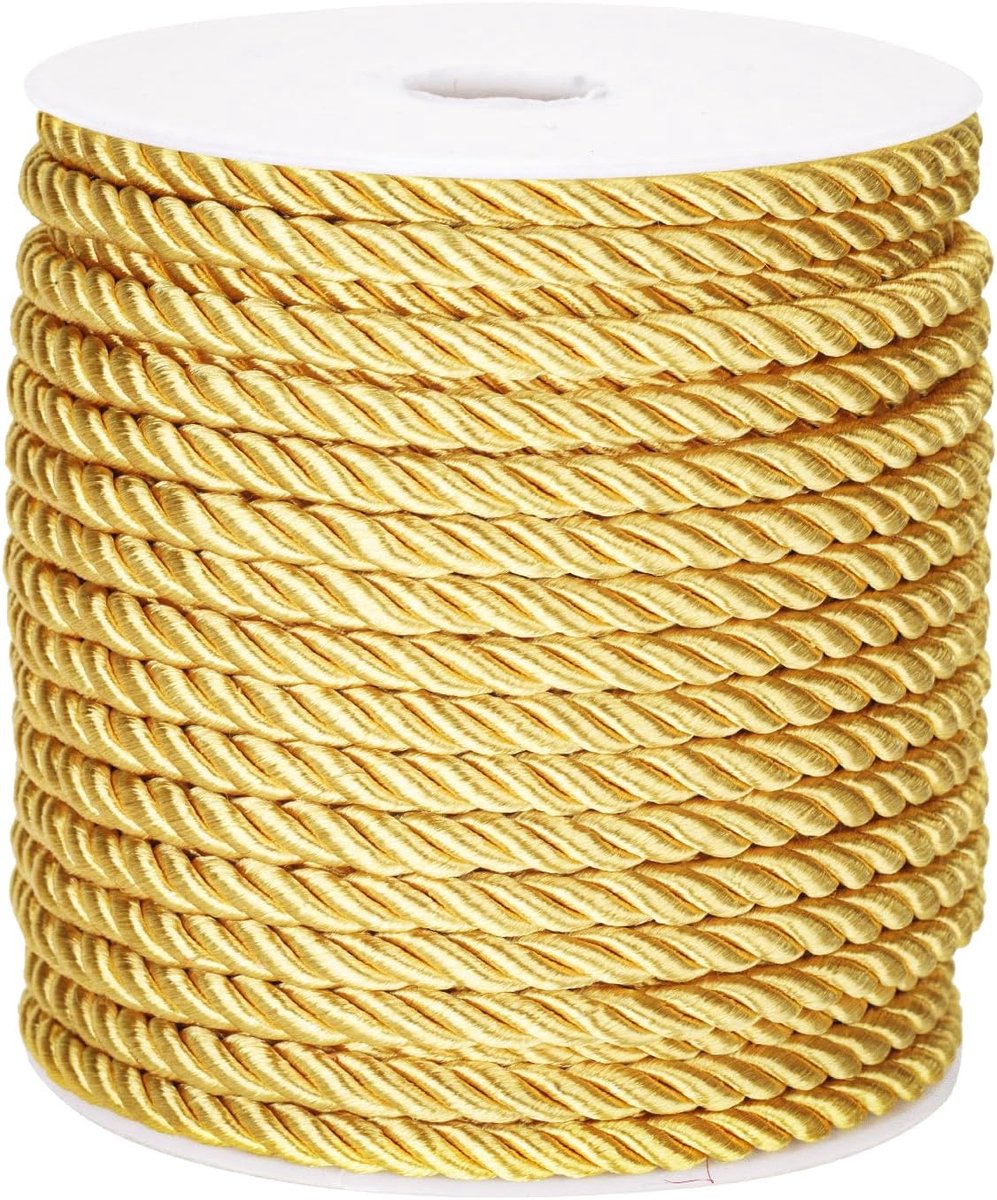 SnelShoppen - 5 mm Decoratieve Gedraaide Kordel Goud, 3 Pluizige Polyester Kordel voor Huisdecoratie, Kostuums, Eer Kordel, Kersttas Kordels 20 Meter