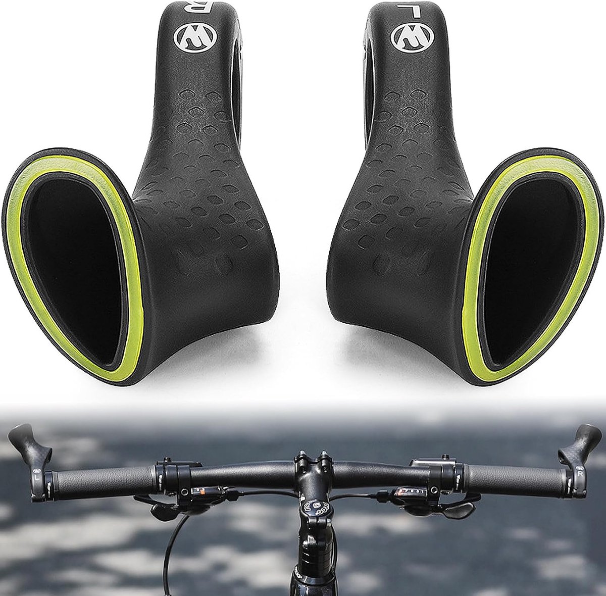 SnelShoppen - Fietshandgrepen Ergonomisch Antislip 1 Paar voor 21.8-22.2mm Stuur MTB Racefietsen en Cross-Country Fietsen, Fluorescerend, Lichtgewicht