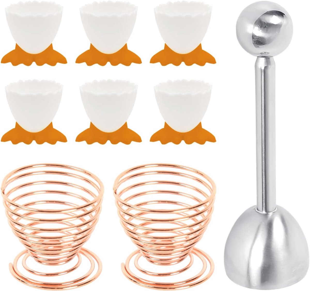 6 egg cups, 2 egg boards, 1 egg opener, cartoon egg cups for kids, stainless steel egg holders, egg cups, new egg cups - ShopVlot