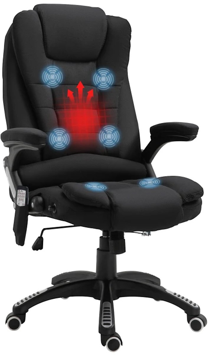 Ergonomische Bureaustoel met Massagefunctie & Verwarming - In Hoogte Verstelbaar - Max. kanteling 130° - 360° Draaibaar - Kantoorstoel - Gamestoel - Volwassenen Stoel - Directiestoel - Computerstoel - Zwart