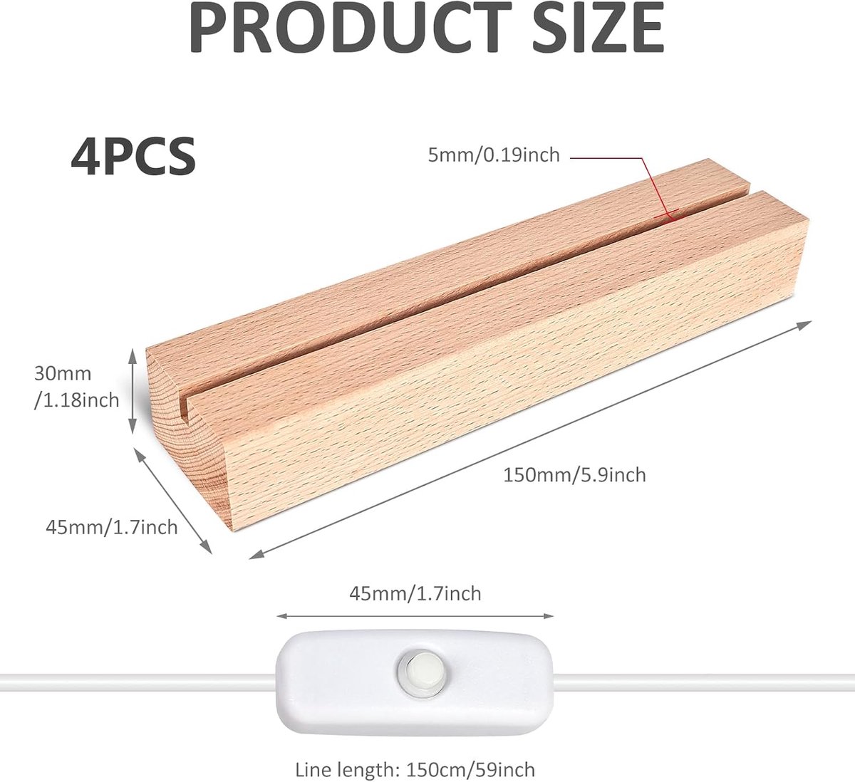 SnelShoppen - 4 Stuks LED Display Basis met Verlichting, Houten Basis voor 5 mm Acrylplaat, Kristalglas Paneel, Voor Thuisdecoratie, Valentijnsdag, El