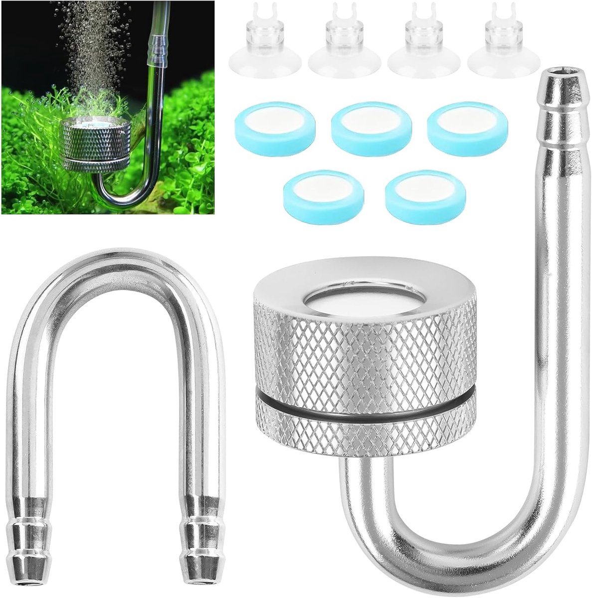 SnelShoppen - CO2 Diffuser Aquarium, Aquarium Atomizer, Zuurstof en Koolstofdioxide Diffuser met Zuignappen en U-Tube, Perfect voor Versewater Vissen