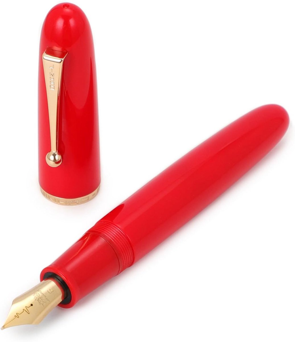 Vulpen grote maat - medium nib - rode acryl behuizing - comfortabel schrijven - ShopVlot