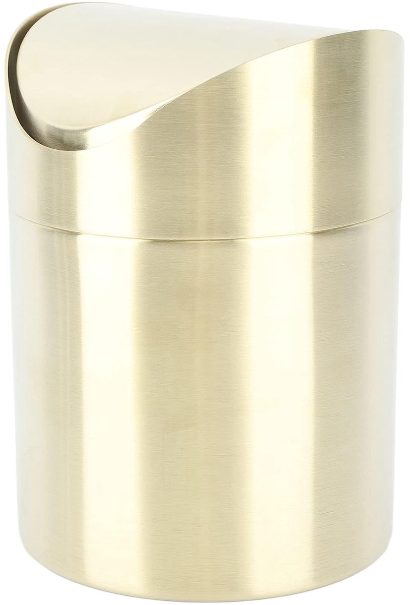 SnelShoppen - Mini Prullenbak Stainless Steel Keuken Gootsteen Mini Afvalbak met Draaideksel Goud Klein Bureau Afvalemmer voor Thuis Kantoor Keuken Sl